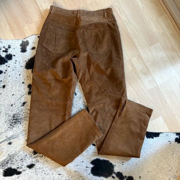 HUGO BUSCATI 100% Suede Leather Brown‎ Straight Leg Pants Slit Size 4 Western - Picture 3 of 8